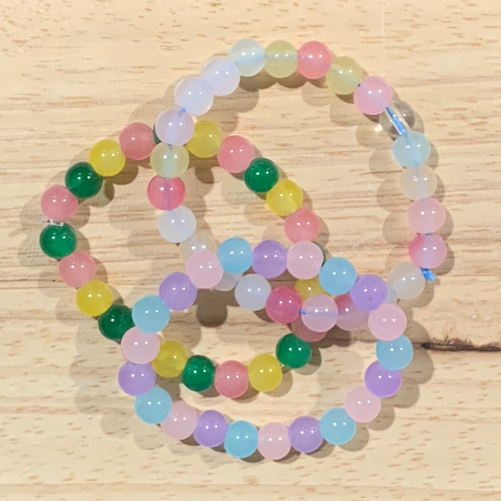 Handcrafted‎ Spring Bracelets Set of 3 Multicolor Beaded Stretch Pastel Women